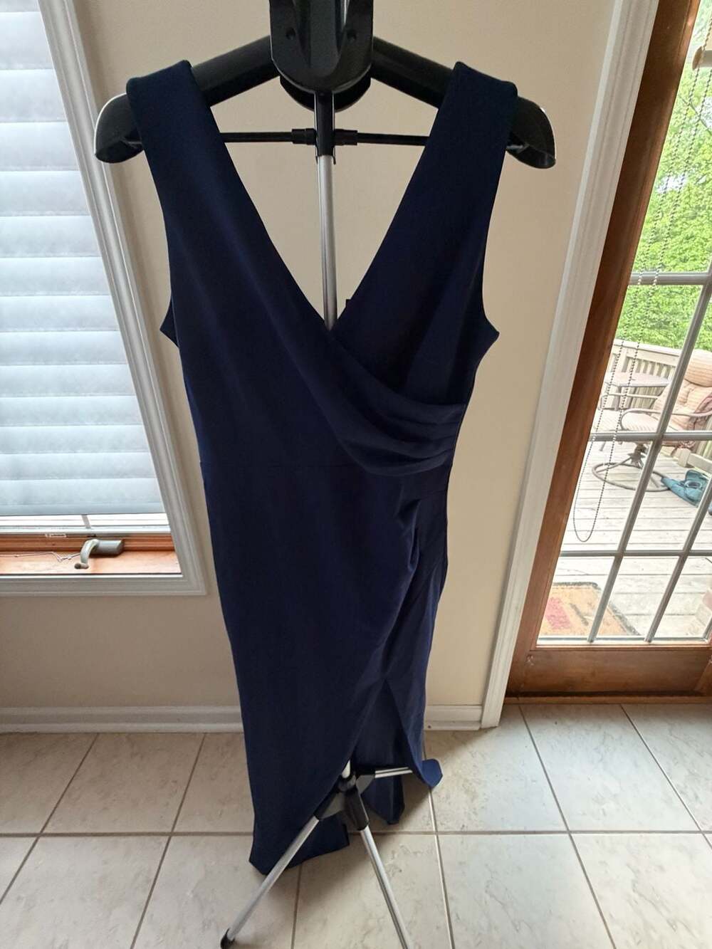 WOOSEA Women's Sleeveless V-Neck Wrap Dress Navy Blue Size L